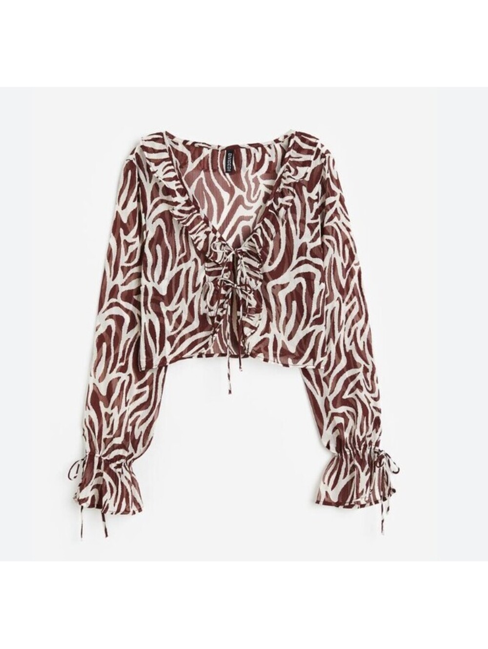 H&M Zebra Print Ruffle Tie-Front Cropped Blouse Women's Small